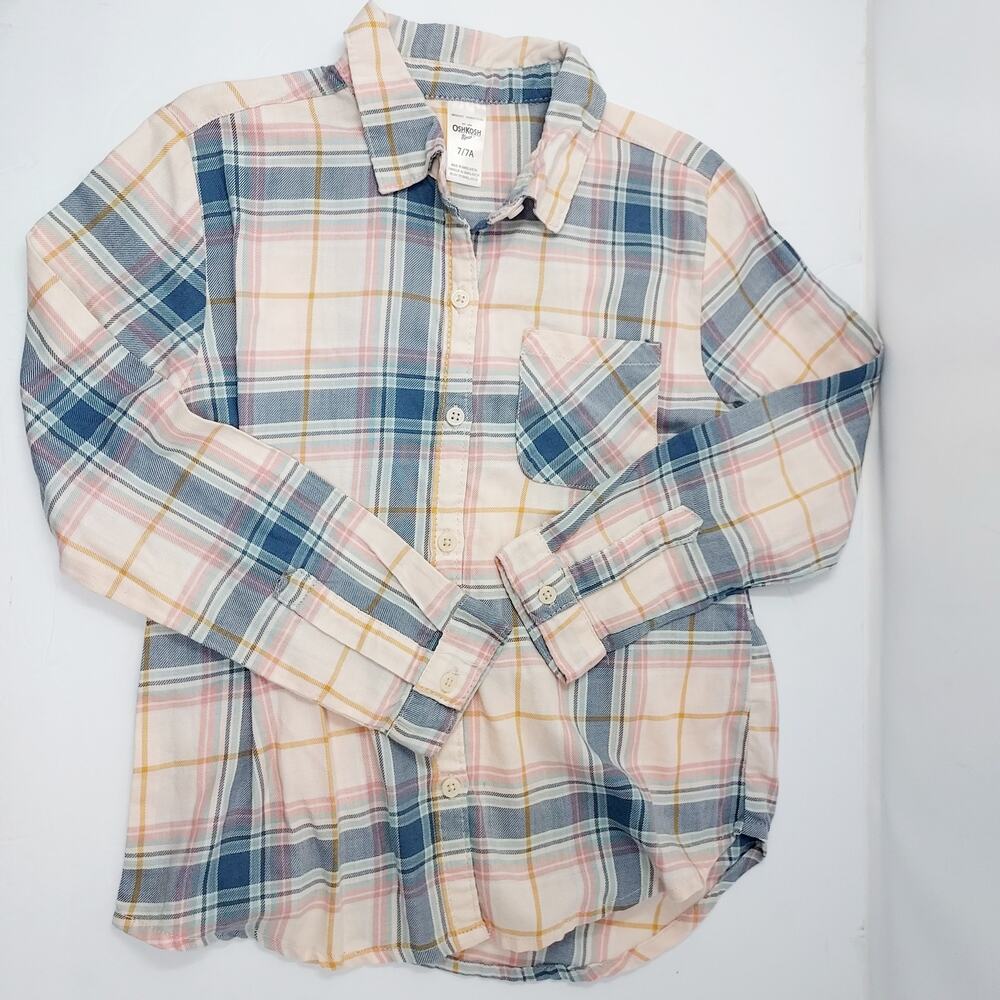 🔴3/$20 (2) Plaid Button Down Long Sleeves Size 7 - Picture 2 of 7